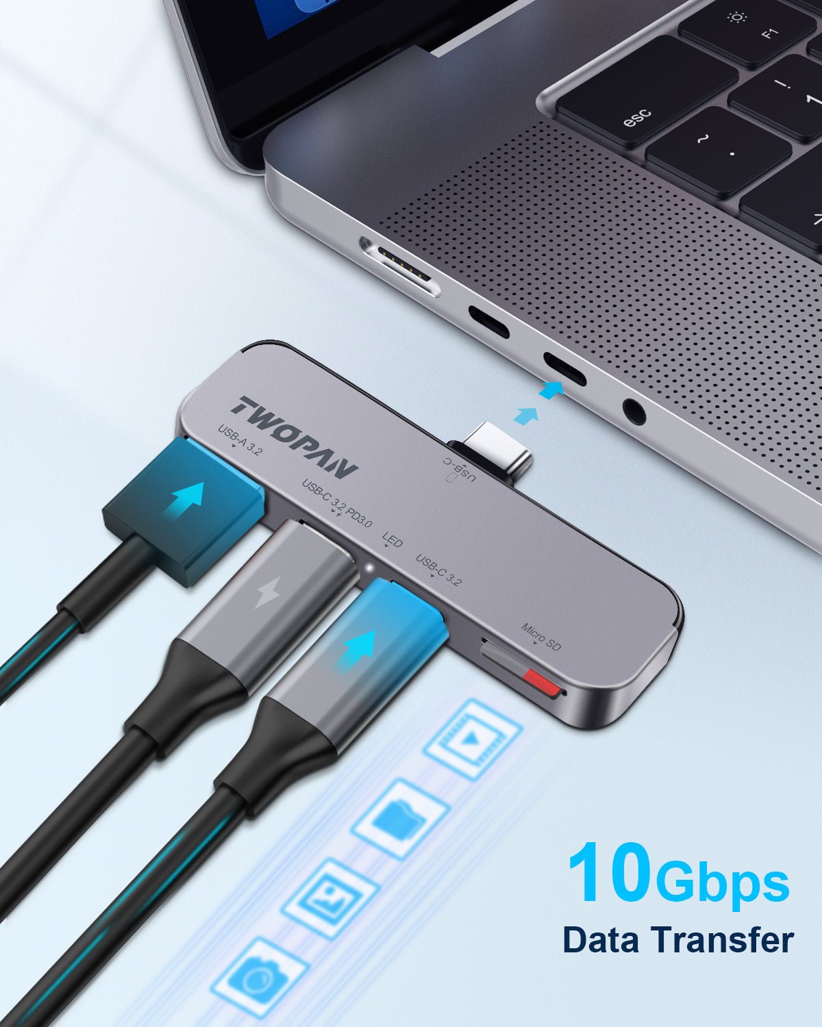 Twopan 4 - in - 1 USB - C Hub for iPhone 16 15 Aluminum Case with Dual USB - C, Micro SD & USB - A Ports - TWOPAN