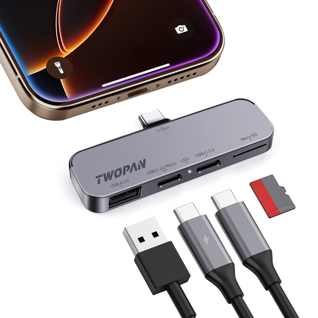 Twopan 4 - in - 1 USB - C Hub for iPhone 16 15 Aluminum Case with Dual USB - C, Micro SD & USB - A Ports - TWOPAN