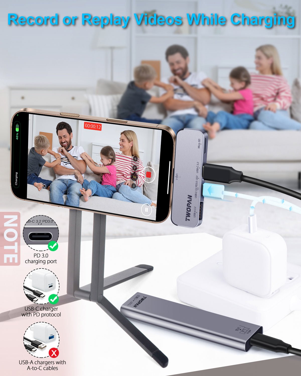 Twopan 4 - in - 1 USB - C Hub for iPhone 16 15 Aluminum Case with Dual USB - C, Micro SD & USB - A Ports - TWOPAN