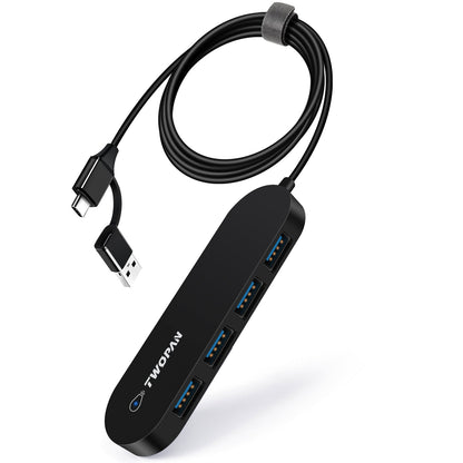 Twopan 4 - Port USB 3.0 Hub – Ultra - Slim Multiport Adapter for Laptop, Desktop, Mac, Surface Pro, XPS - TWOPAN