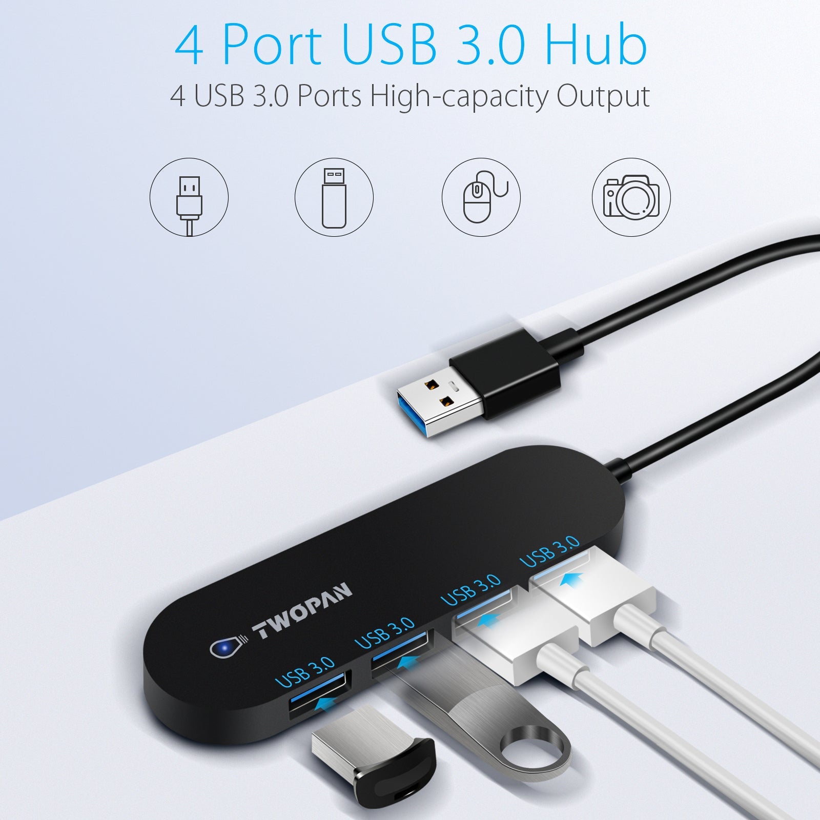 Twopan 4 - Port USB 3.0 Hub – Ultra - Slim Multiport Adapter for Laptop, Desktop, Mac, Surface Pro, XPS - TWOPAN