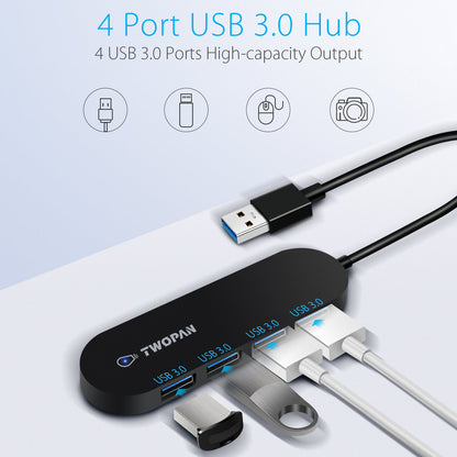 Twopan 4 - Port USB 3.0 Hub – Ultra - Slim Multiport Adapter for Laptop, Desktop, Mac, Surface Pro, XPS - TWOPAN