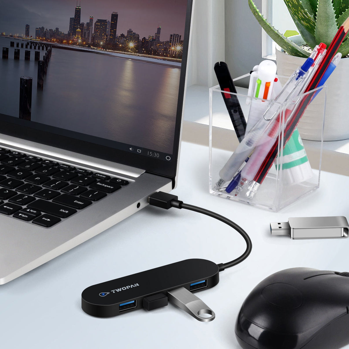 Twopan 4 - Port USB 3.0 Hub – Ultra - Slim Multiport Adapter for Laptop, Desktop, Mac, Surface Pro, XPS - TWOPAN