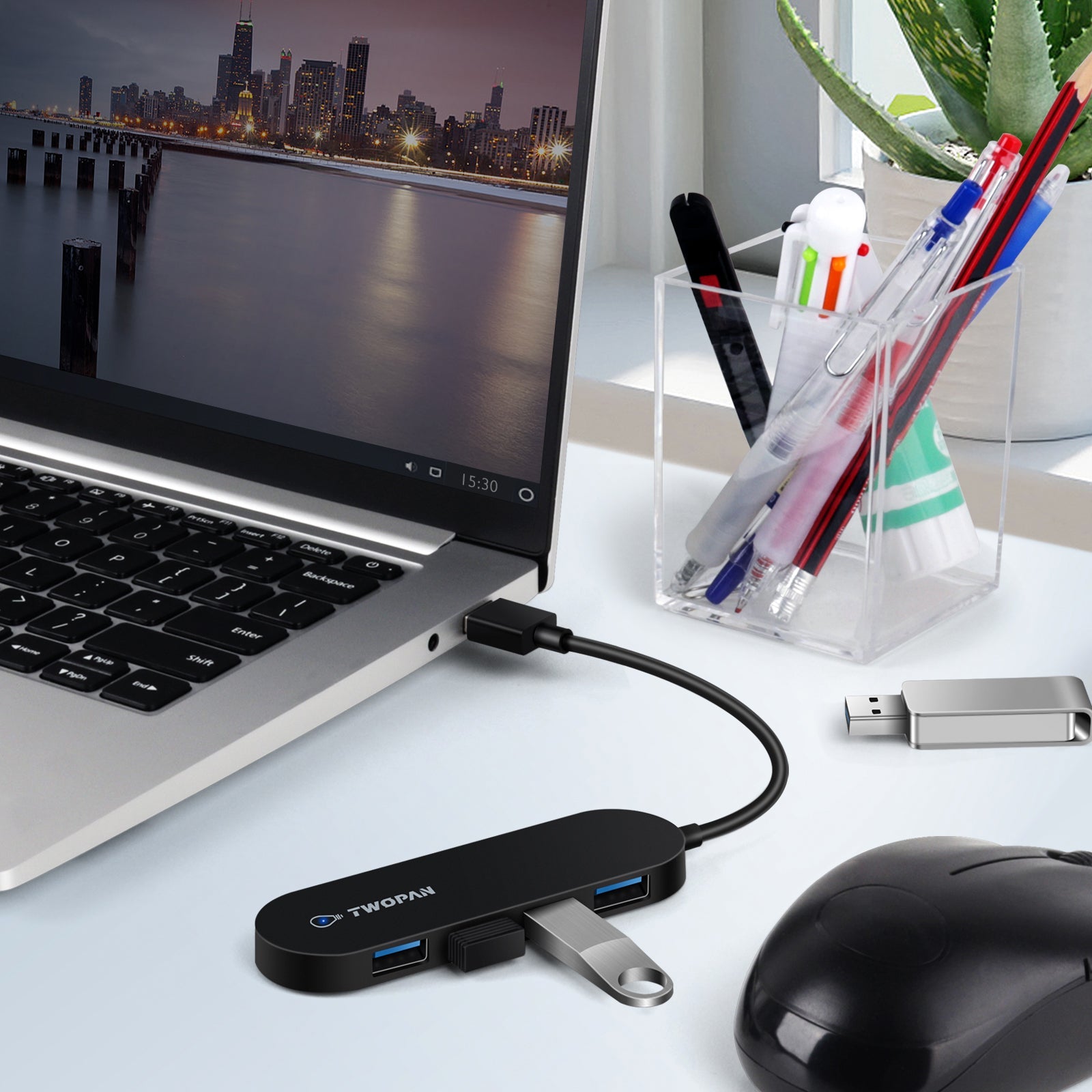 Twopan 4 - Port USB 3.0 Hub – Ultra - Slim Multiport Adapter for Laptop, Desktop, Mac, Surface Pro, XPS - TWOPAN