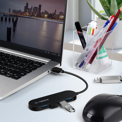 Twopan 4 - Port USB 3.0 Hub – Ultra - Slim Multiport Adapter for Laptop, Desktop, Mac, Surface Pro, XPS - TWOPAN