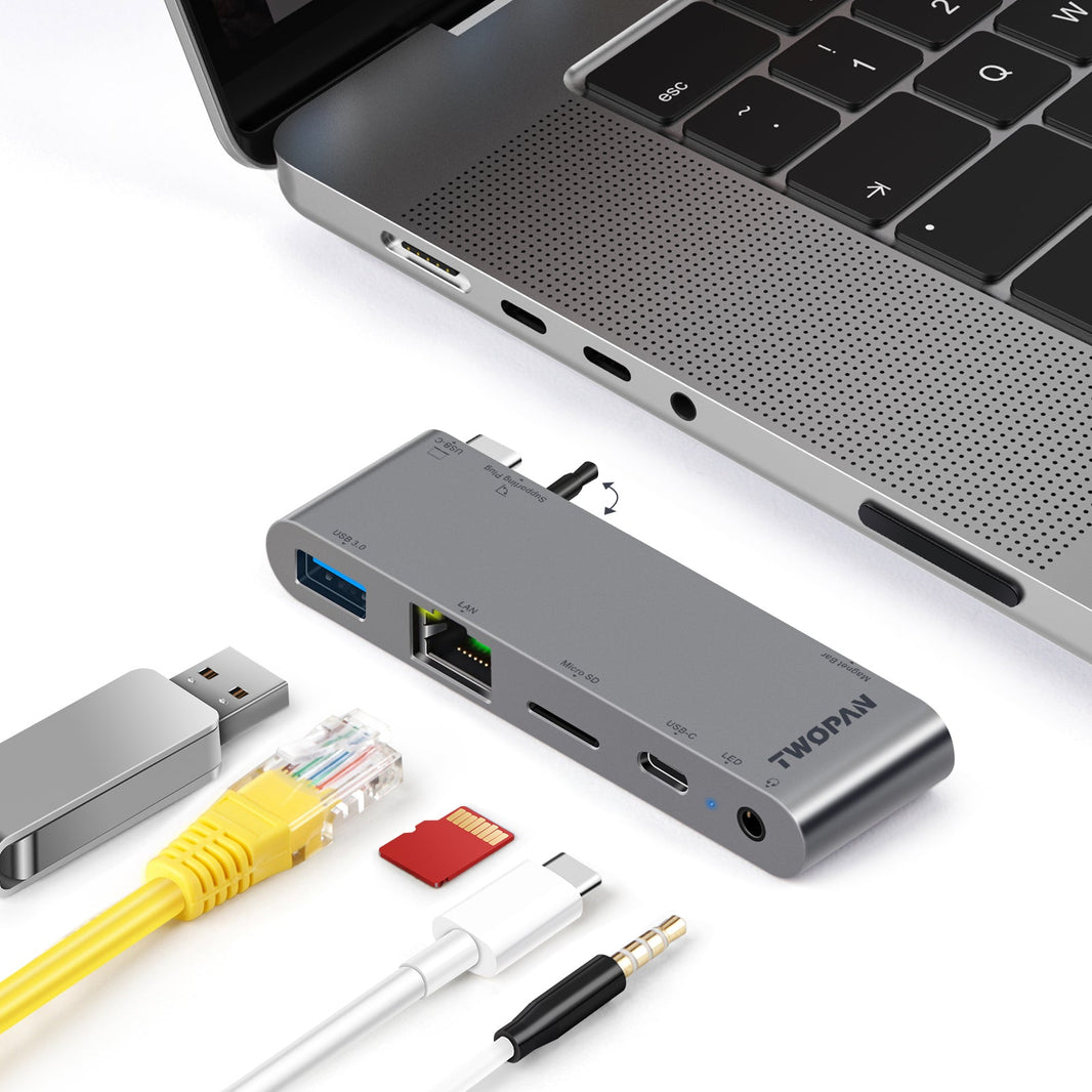 Twopan 5 - in - 1 USB - C Hub for MacBook Pro/Air M2 with 1000M LAN, Micro SD Reader, USB - C PD & 3.5mm Audio Jack - TWOPAN