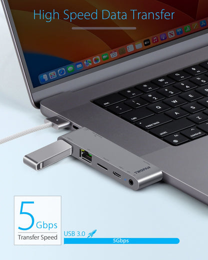 Twopan 5 - in - 1 USB - C Hub for MacBook Pro/Air M2 with 1000M LAN, Micro SD Reader, USB - C PD & 3.5mm Audio Jack - TWOPAN