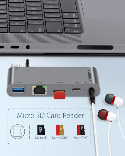 Twopan 5 - in - 1 USB - C Hub for MacBook Pro/Air M2 with 1000M LAN, Micro SD Reader, USB - C PD & 3.5mm Audio Jack - TWOPAN