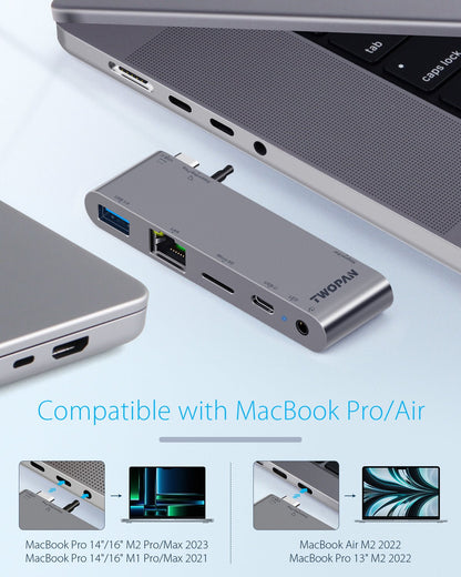 Twopan 5 - in - 1 USB - C Hub for MacBook Pro/Air M2 with 1000M LAN, Micro SD Reader, USB - C PD & 3.5mm Audio Jack - TWOPAN
