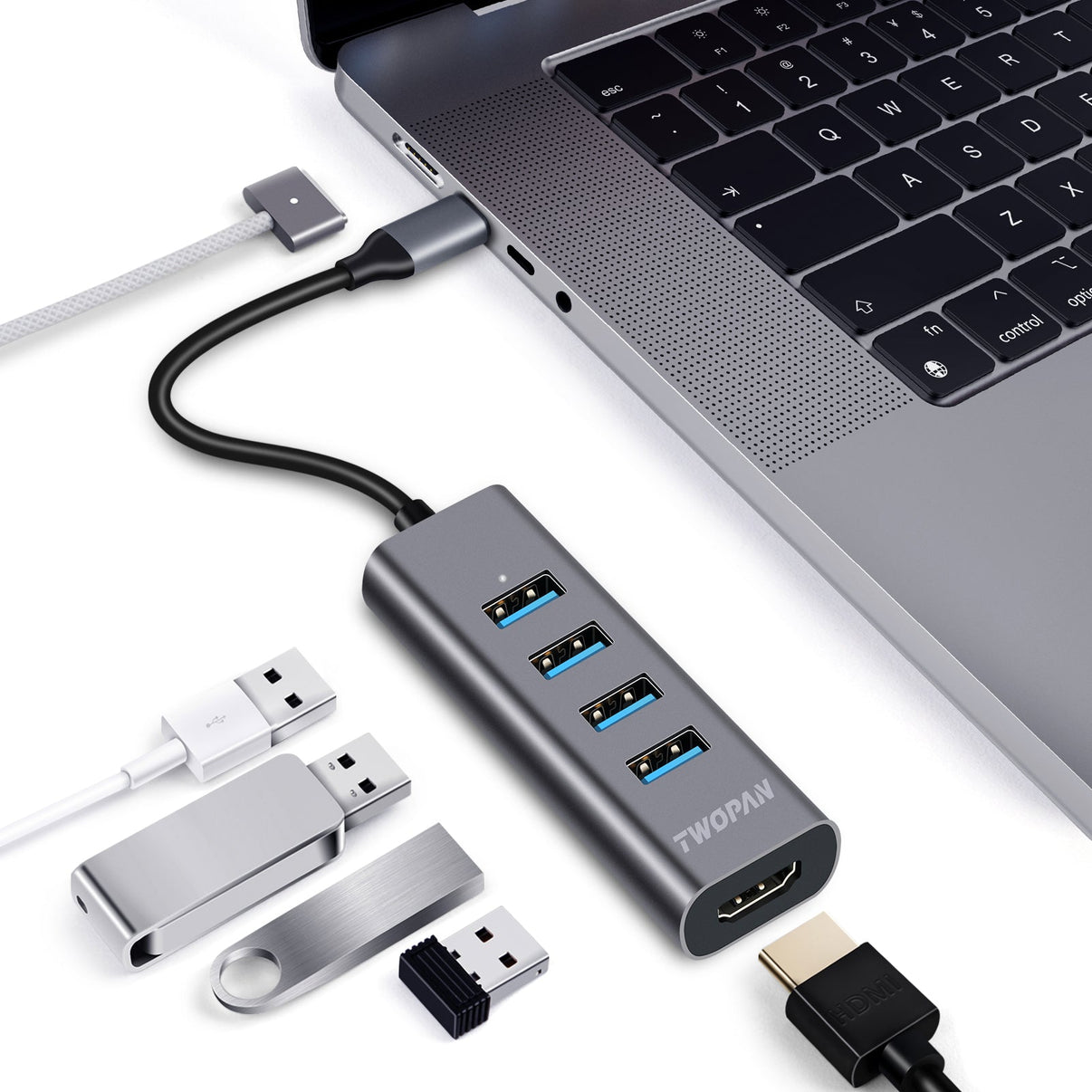 Twopan 5 - in - 1 USB - C Hub with 4K HDMI & 4 USB 3.0 Ports for Laptop, MacBook Pro/Air, iMac, iPad, Pixelbook, ThinkPad, XPS & USB - C Devices - TWOPAN