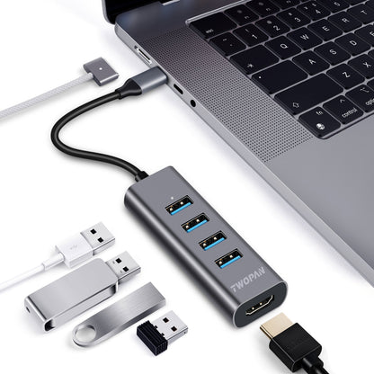 Twopan 5 - in - 1 USB - C Hub with 4K HDMI & 4 USB 3.0 Ports for Laptop, MacBook Pro/Air, iMac, iPad, Pixelbook, ThinkPad, XPS & USB - C Devices - TWOPAN
