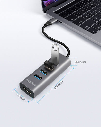 Twopan 5 - in - 1 USB - C Hub with 4K HDMI & 4 USB 3.0 Ports for Laptop, MacBook Pro/Air, iMac, iPad, Pixelbook, ThinkPad, XPS & USB - C Devices - TWOPAN