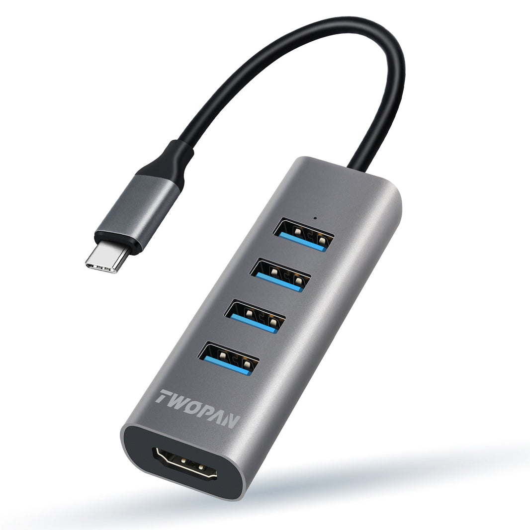 Twopan 5 - in - 1 USB - C Hub with 4K HDMI & 4 USB 3.0 Ports for Laptop, MacBook Pro/Air, iMac, iPad, Pixelbook, ThinkPad, XPS & USB - C Devices - TWOPAN