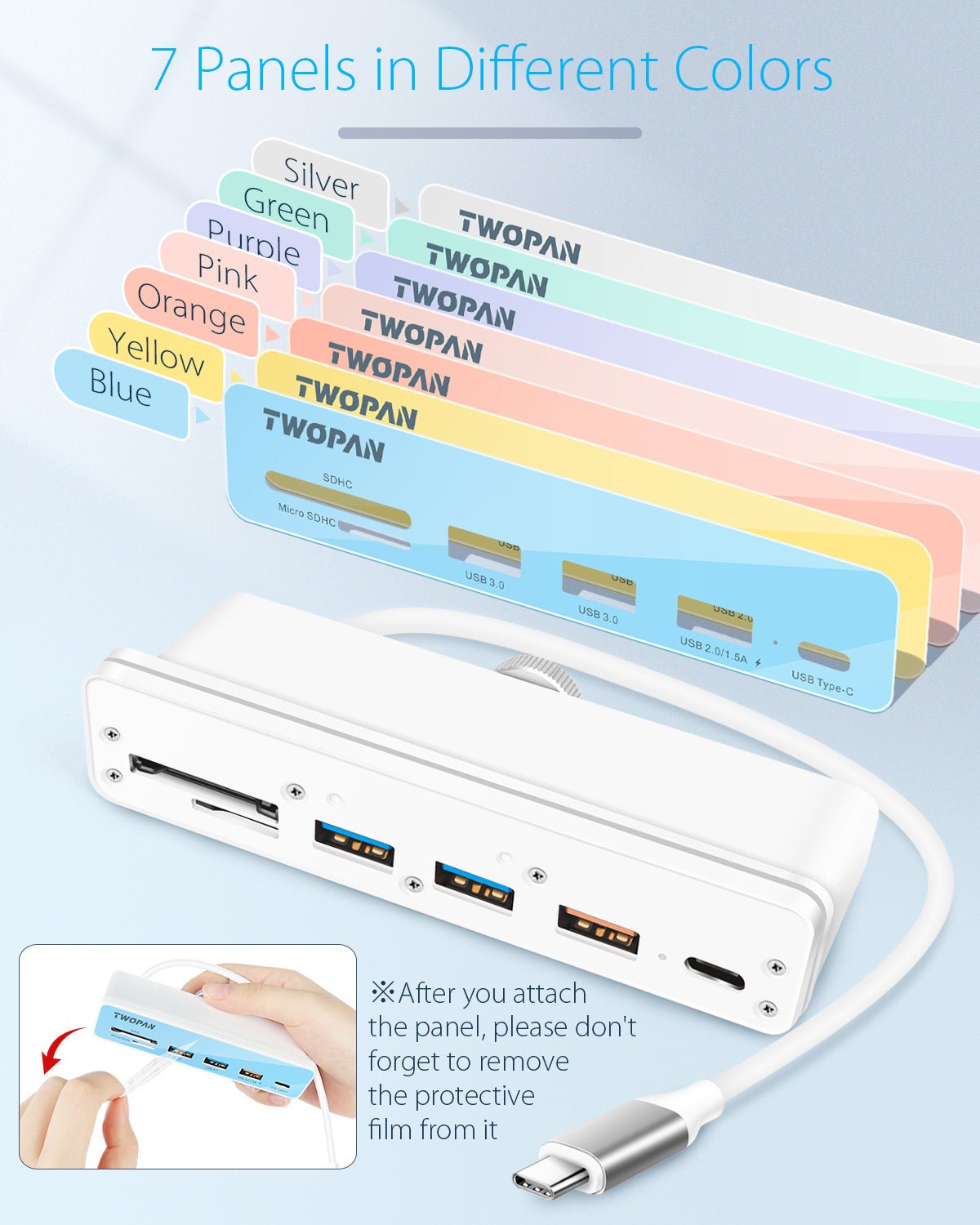 Twopan 6 - in - 1 USB - C Hub for iMac (2024/2023/2021) with USB 3.0, SD & MicroSD Card Readers 7 Color Panels - TWOPAN