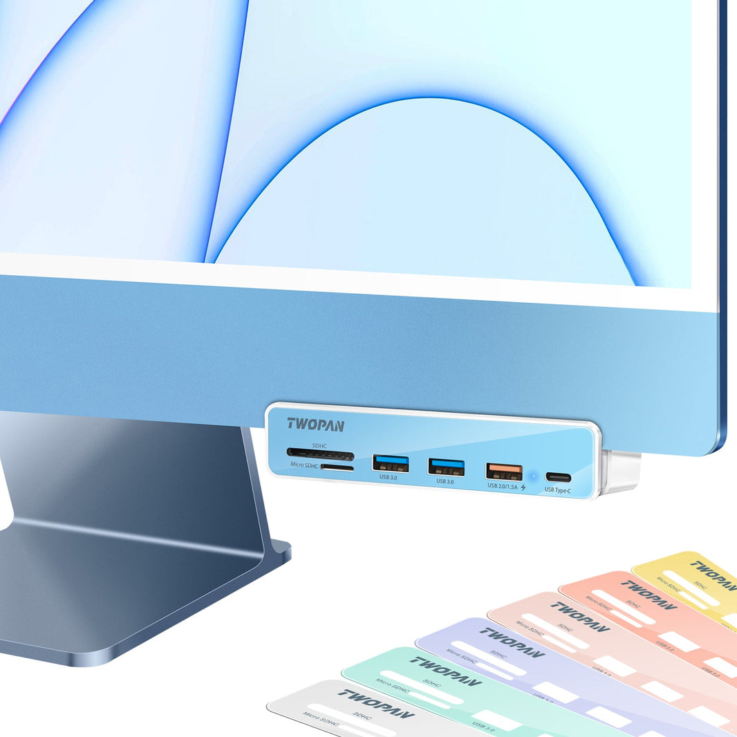 Twopan 6 - in - 1 USB - C Hub for iMac (2024/2023/2021) with USB 3.0, SD & MicroSD Card Readers 7 Color Panels - TWOPAN