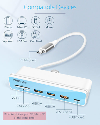 Twopan 6 - in - 1 USB - C Hub for iMac (2024/2023/2021) with USB 3.0, SD & MicroSD Card Readers 7 Color Panels - TWOPAN