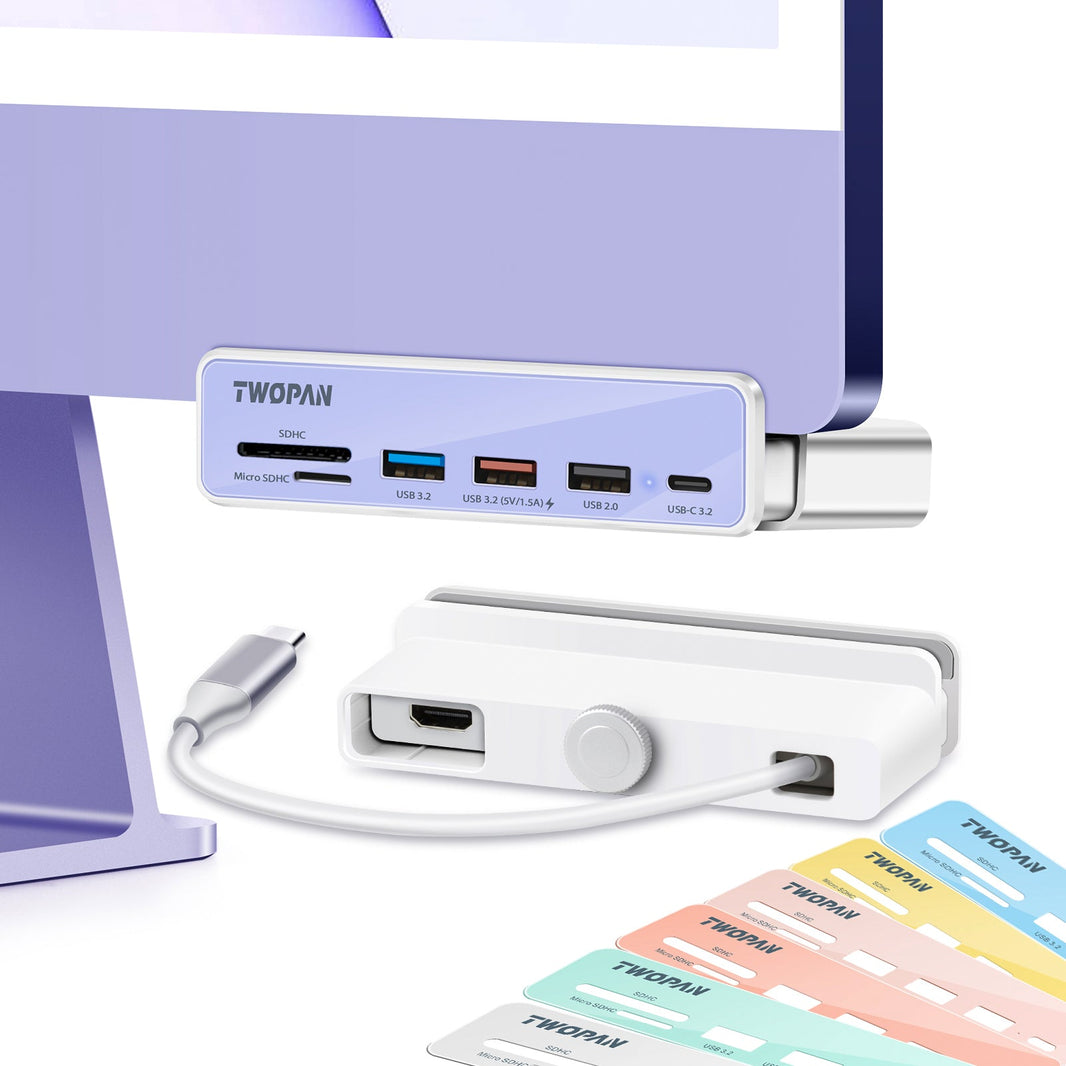 Twopan 7 - in - 1 USB - C Hub for iMac 2024/2023/2021 M4/M3/M1 with USB 3.2, 4K HDMI 60Hz, SD & MicroSD Card Readers, 7 Color Panels - TWOPAN