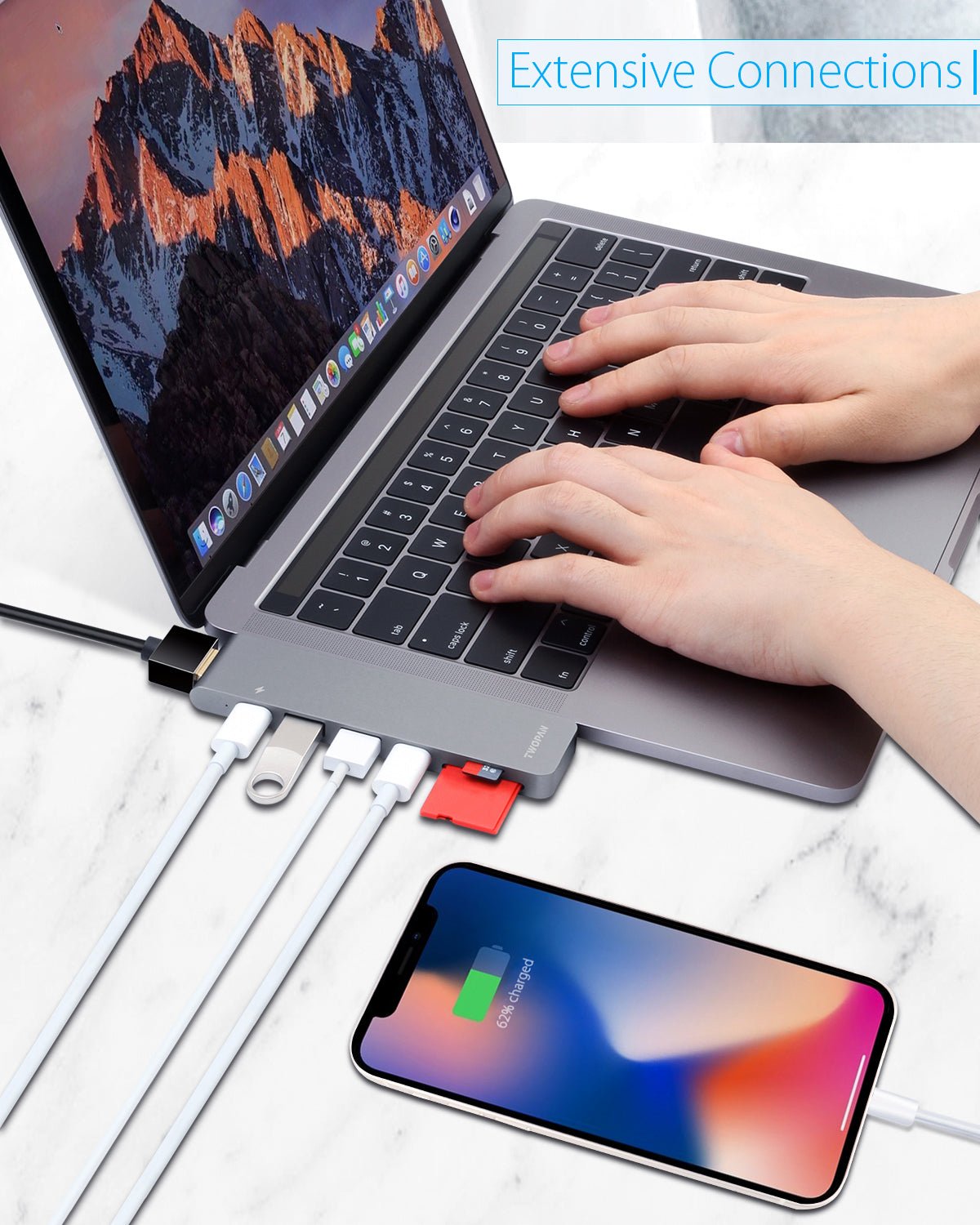 Twopan 7 - in - 2 USB - C Hub for MacBook Pro & Air 4K HDMI PD Charging, USB 3.0, SD/TF Card Reader - TWOPAN
