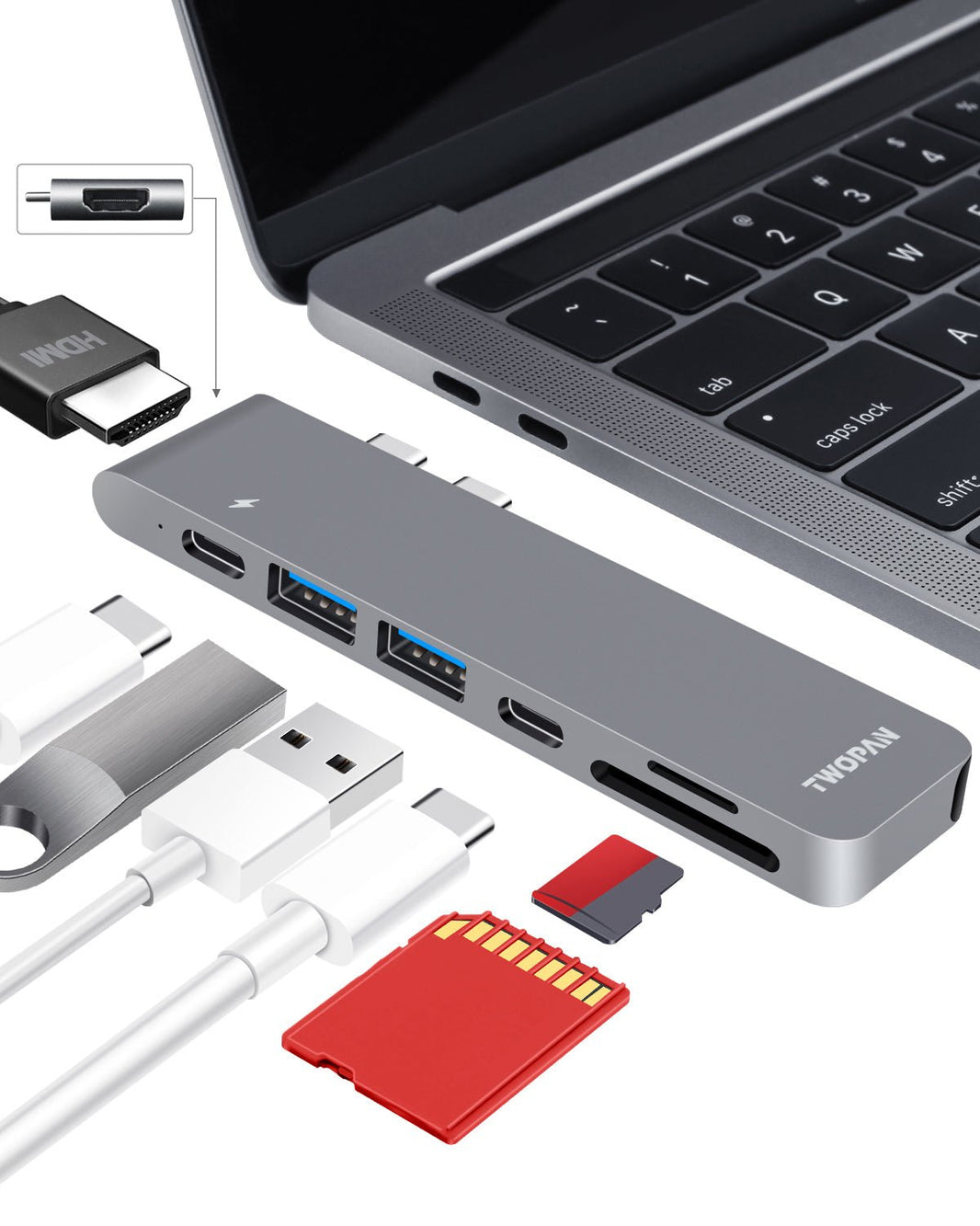 Twopan 7 - in - 2 USB - C Hub for MacBook Pro & Air 4K HDMI PD Charging, USB 3.0, SD/TF Card Reader - TWOPAN