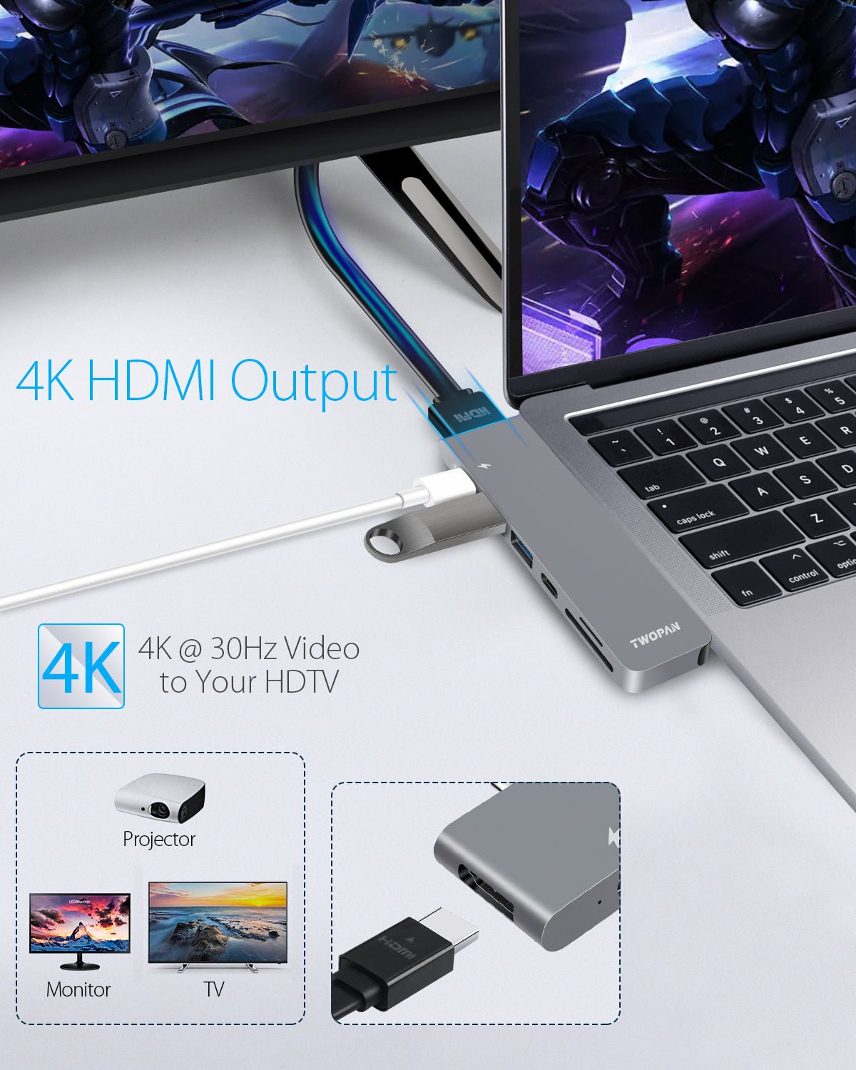 Twopan 7 - in - 2 USB - C Hub for MacBook Pro & Air 4K HDMI PD Charging, USB 3.0, SD/TF Card Reader - TWOPAN