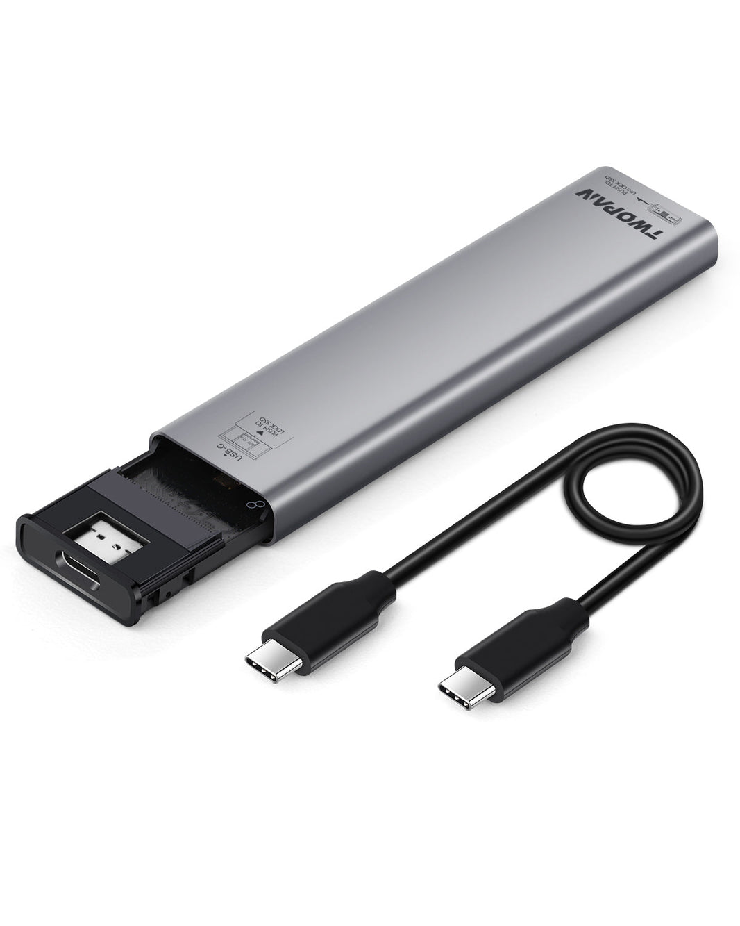 Twopan Aluminum M.2 NVMe & SATA SSD Enclosure Tool - Free USB 3.2 Gen 2 (10Gbps) for 2230/2242/2260/2280, Compatible with iPhone 16/15, MacBook, iMac & More - TWOPAN
