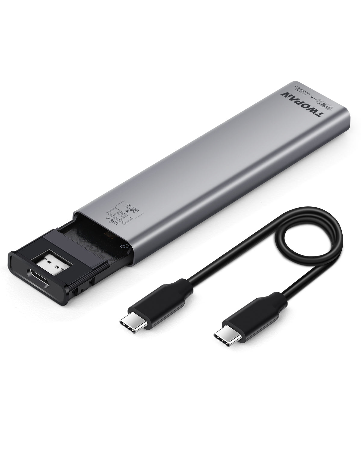 Twopan Aluminum M.2 NVMe & SATA SSD Enclosure Tool - Free USB 3.2 Gen 2 (10Gbps) for 2230/2242/2260/2280, Compatible with iPhone 16/15, MacBook, iMac & More - TWOPAN