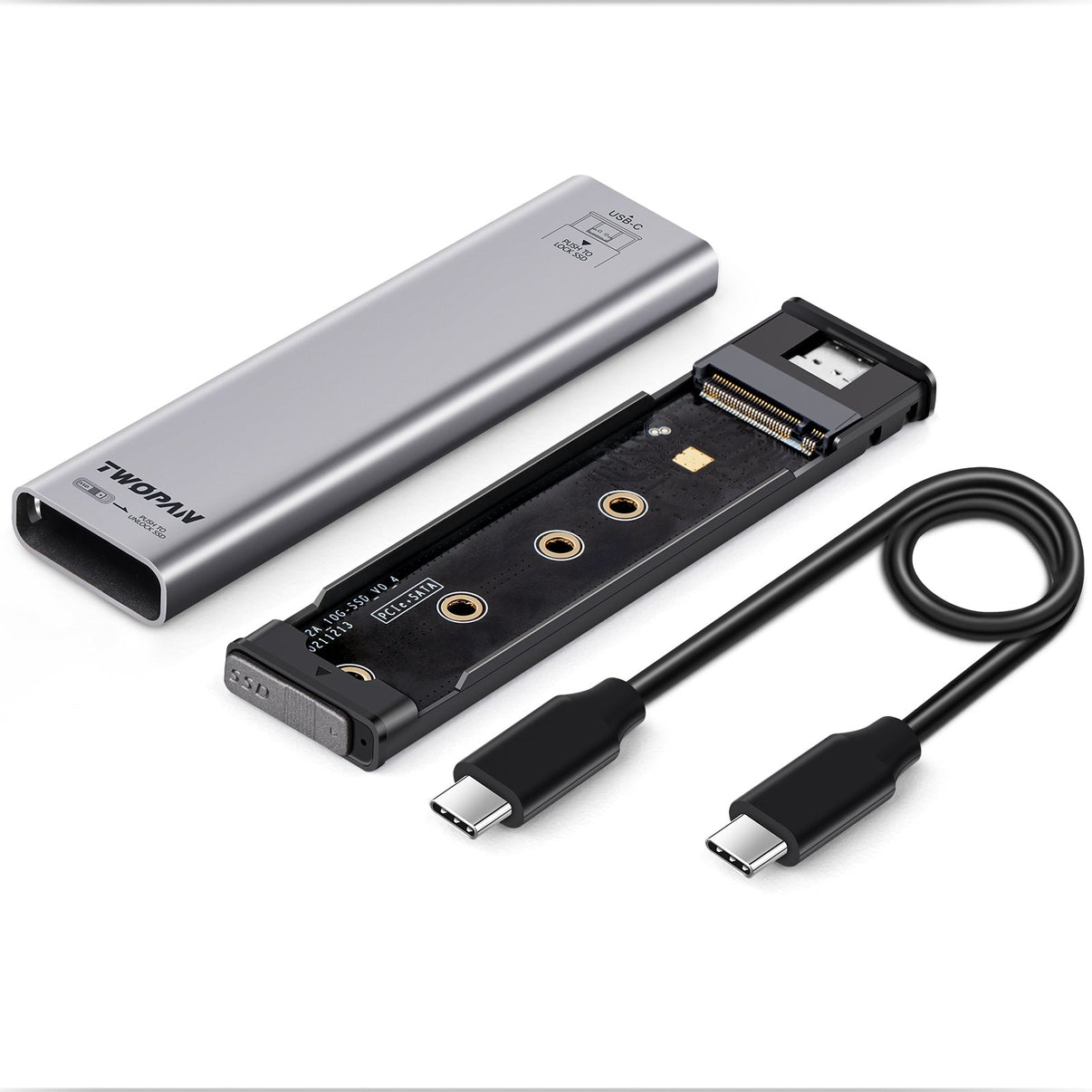 Twopan Aluminum M.2 NVMe & SATA SSD Enclosure Tool - Free USB 3.2 Gen 2 (10Gbps) for 2230/2242/2260/2280, Compatible with iPhone 16/15, MacBook, iMac & More - TWOPAN