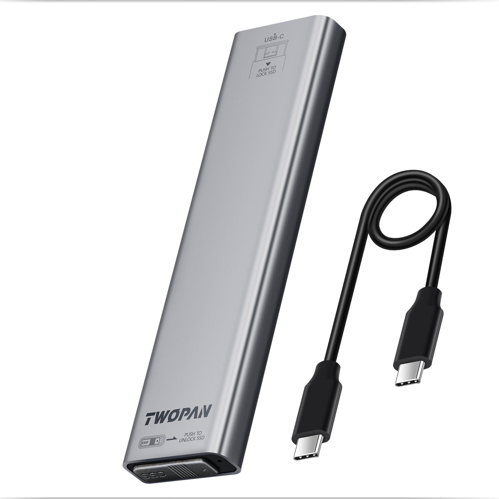 Twopan Aluminum M.2 NVMe & SATA SSD Enclosure Tool - Free USB 3.2 Gen 2 (10Gbps) for 2230/2242/2260/2280, Compatible with iPhone 16/15, MacBook, iMac & More - TWOPAN