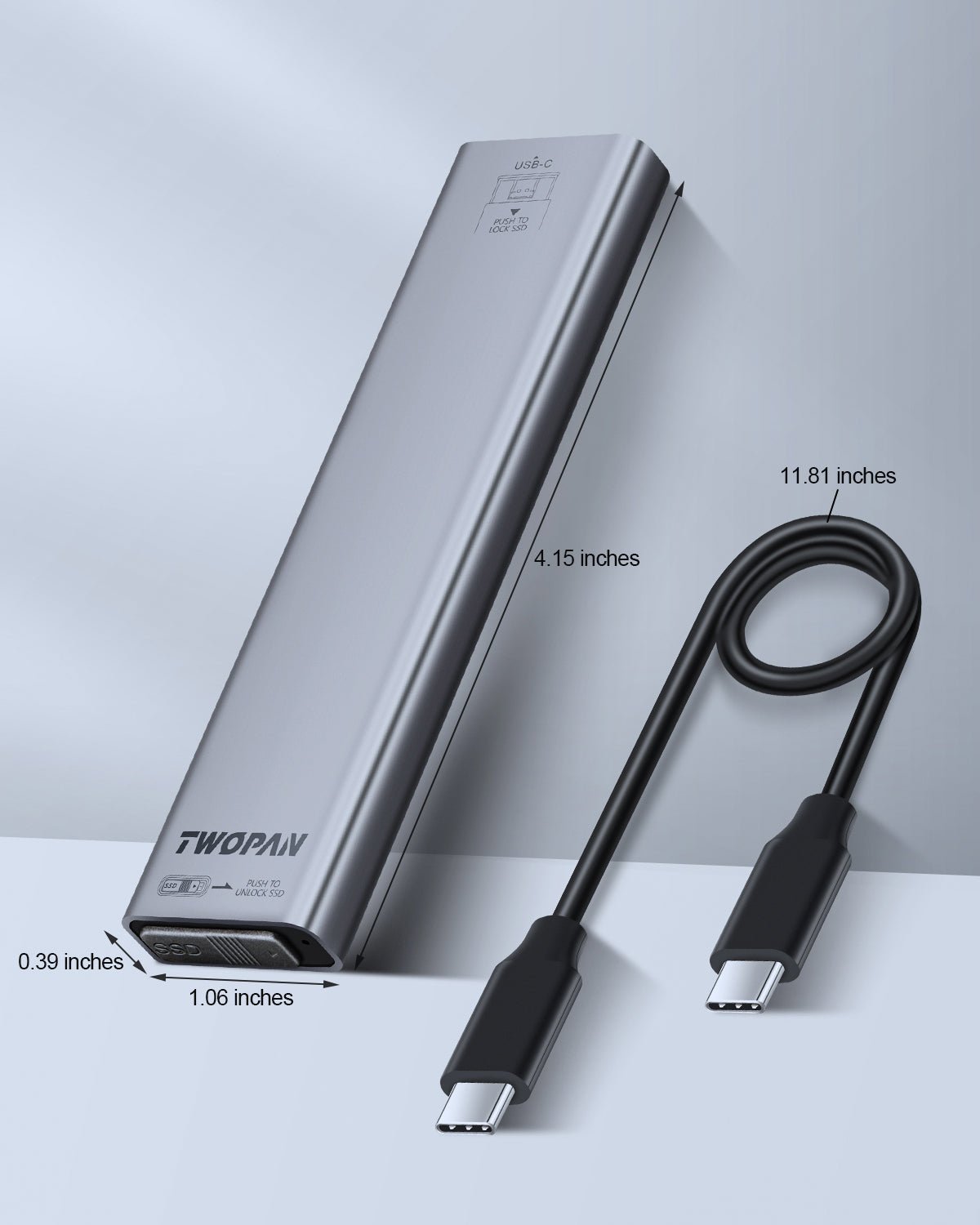 Twopan Aluminum M.2 NVMe & SATA SSD Enclosure Tool - Free USB 3.2 Gen 2 (10Gbps) for 2230/2242/2260/2280, Compatible with iPhone 16/15, MacBook, iMac & More - TWOPAN