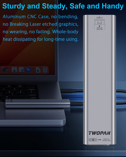 Twopan Aluminum M.2 NVMe & SATA SSD Enclosure Tool - Free USB 3.2 Gen 2 (10Gbps) for 2230/2242/2260/2280, Compatible with iPhone 16/15, MacBook, iMac & More - TWOPAN