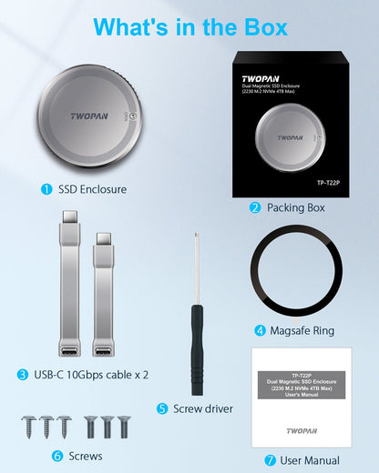 Twopan M.2 NVMe SSD Enclosure 2230 10Gbps with MagSafe - TWOPAN