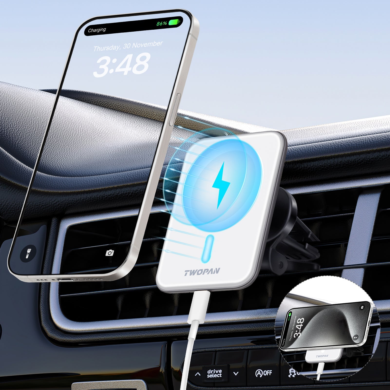 Twopan Magnetic Wireless Car Charger with Magsafe - TWOPAN