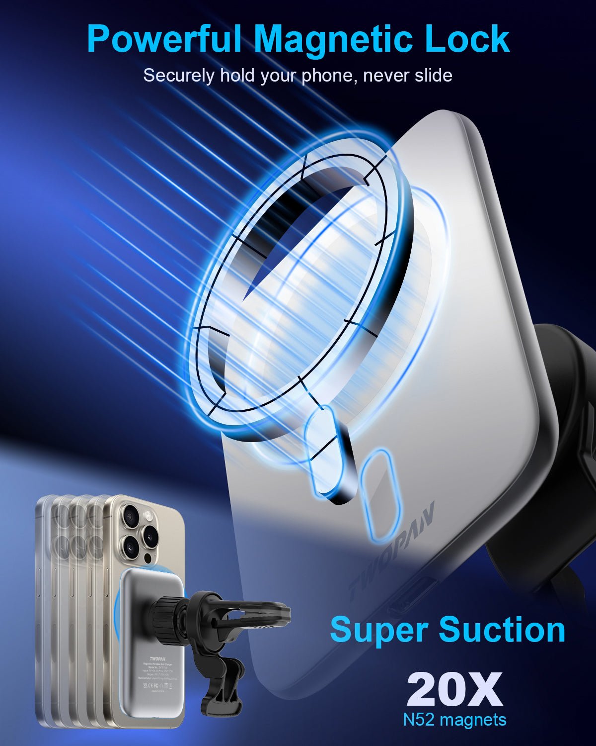 Twopan Magnetic Wireless Car Charger with Magsafe - TWOPAN