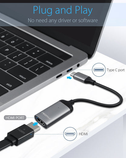 Twopan USB - C to HDMI Adapter 4K 60Hz – High - Resolution USB Type - C to HDMI Cable for MacBook Pro/Air, iMac, iPad Pro, XPS, Yoga, EliteBook, Chromebook, Galaxy & More - TWOPAN